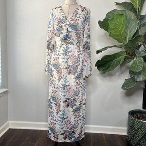 GB Gianni Bini Maxi Long Bell Sleeve Chiffon Floral Dress Sz S Boho Romantic